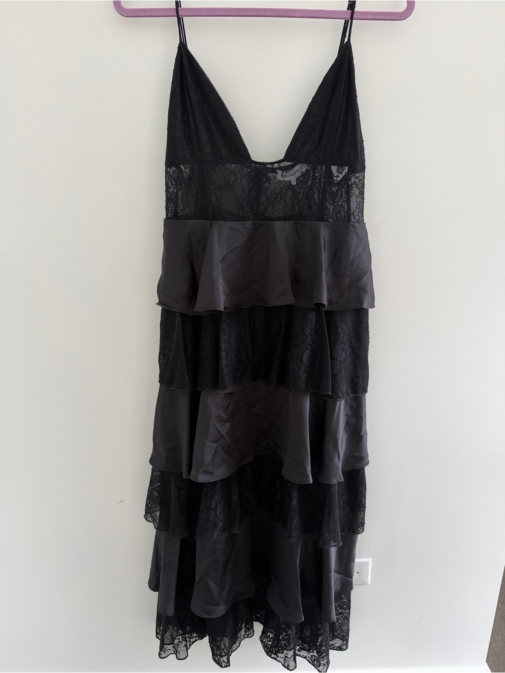 NWT WeWoreWhat Black Tiered Lace Midi Dress Size 14
